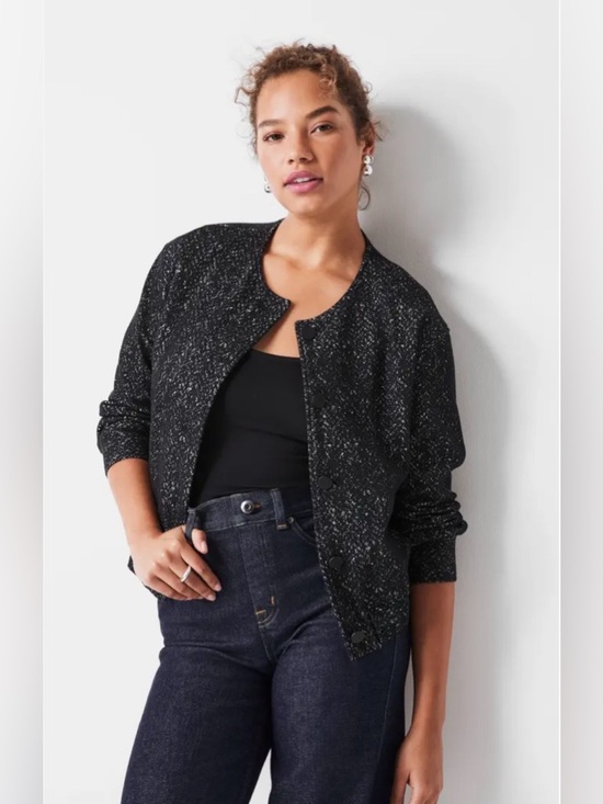 SPANX Jackets & Blazers - SPANX Herringbone Ponte Knit Bomber Jacket Black White Soft Business Casual